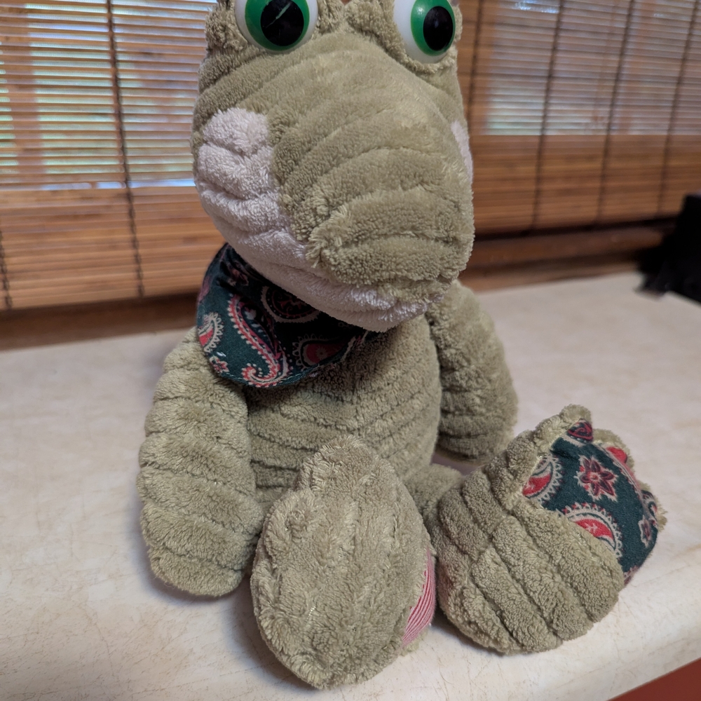 Adorable Green Plush Alligator with Paisley Scarf